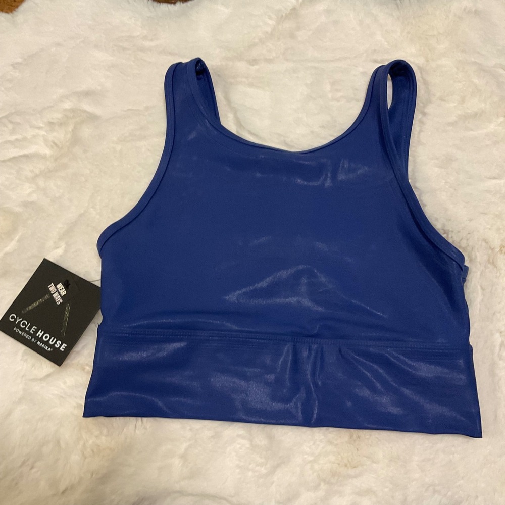 Marika Cycle House Size Medium Sports Bra Reversible Deep V Or Crew Shimmer Blue